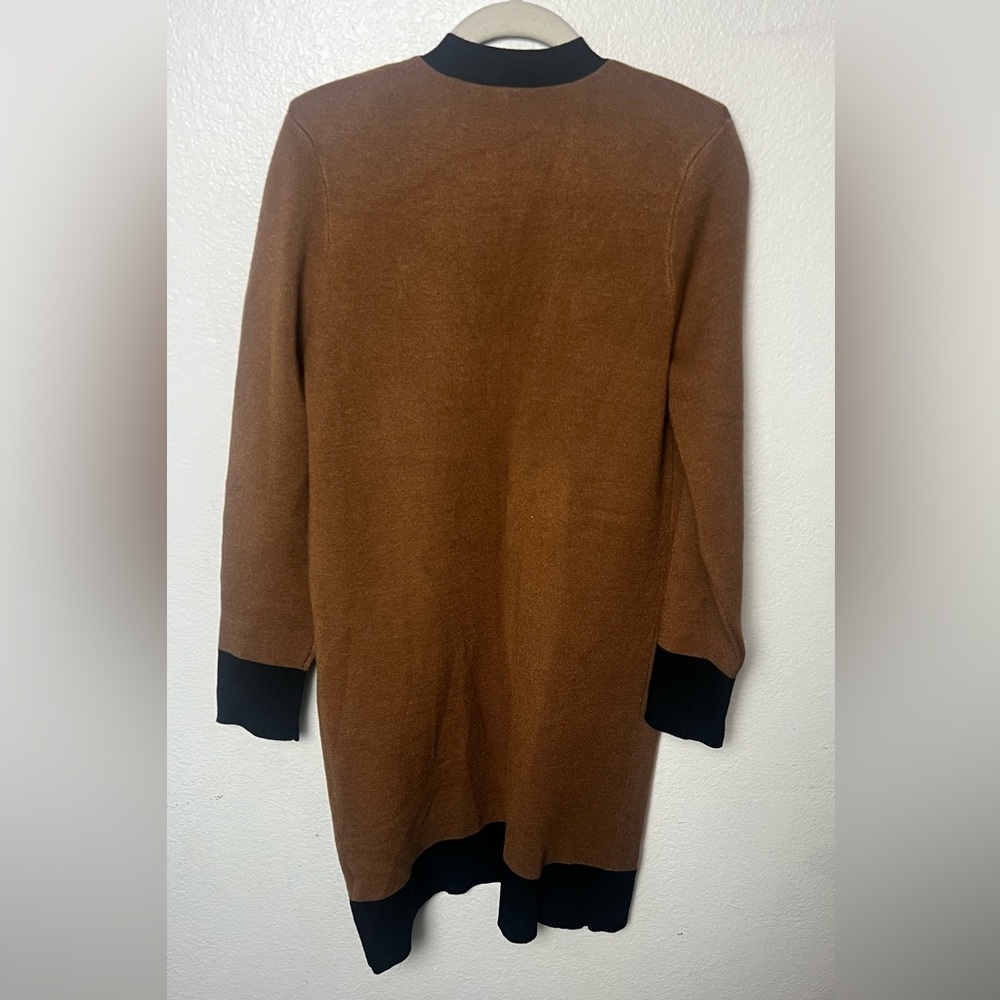 Express Tipped Padded Shoulder Novelty Button Long Cardigan Brown Black S NWT - Picture 4 of 7